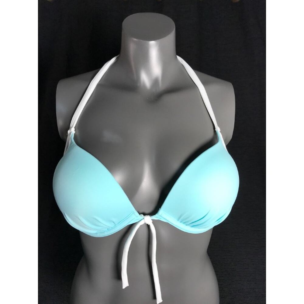 Victoria's Secret Aqua and White Halter One-Piece Swim